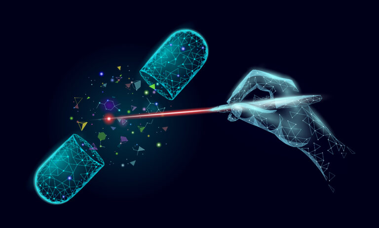 Science biology grug modifying concept. Laser operation virtual reality research pharmacy