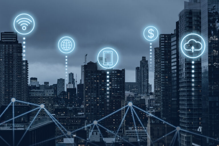 Futuristic smart city with 5G global network technology Futuristic smart city with 5G global network technology
